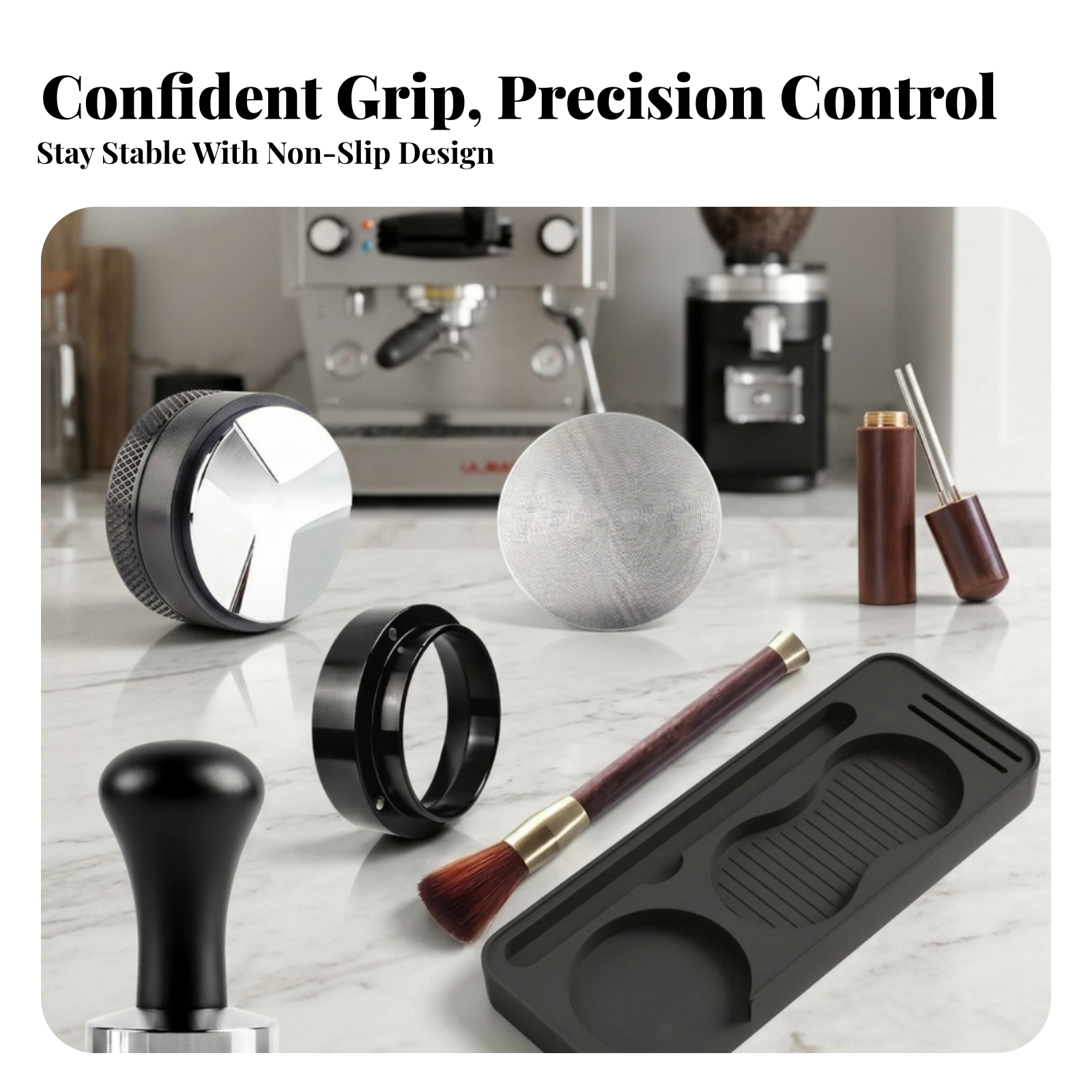 Espresso Tamper Set - 7 Pieces Portafilter Set Matte Black